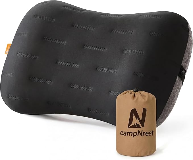 Inflatable Camping Pillow - Ultralight Compact Air Pillow for Travel, Backpacking & Hiking - Ergonomic Neck & Lumbar Support - Portable Inflatable Pillow with Removable Washable Cover - (Black)