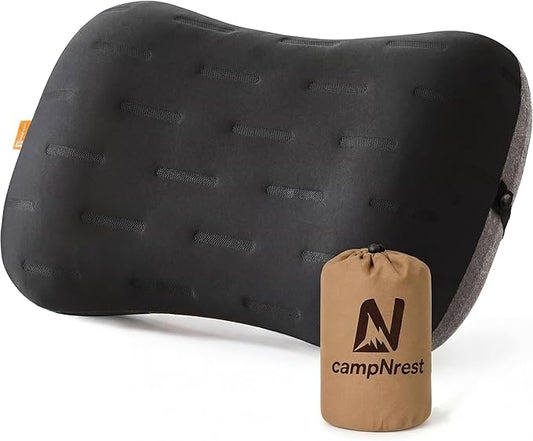 Inflatable Camping Pillow - Ultralight Compact Air Pillow for Travel, Backpacking & Hiking - Ergonomic Neck & Lumbar Support - Portable Inflatable Pillow with Removable Washable Cover - (Black)