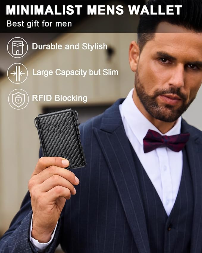 ZALVEX Wallet for Men, Mens Minimalist Wallet 9-13 Cards, Slim Compact Wallet with Money Clip & ID Window, RFID Blocking Smart Pop Up Card Wallet, Metal Aluminum Credit Card Holder Bifold Wallet