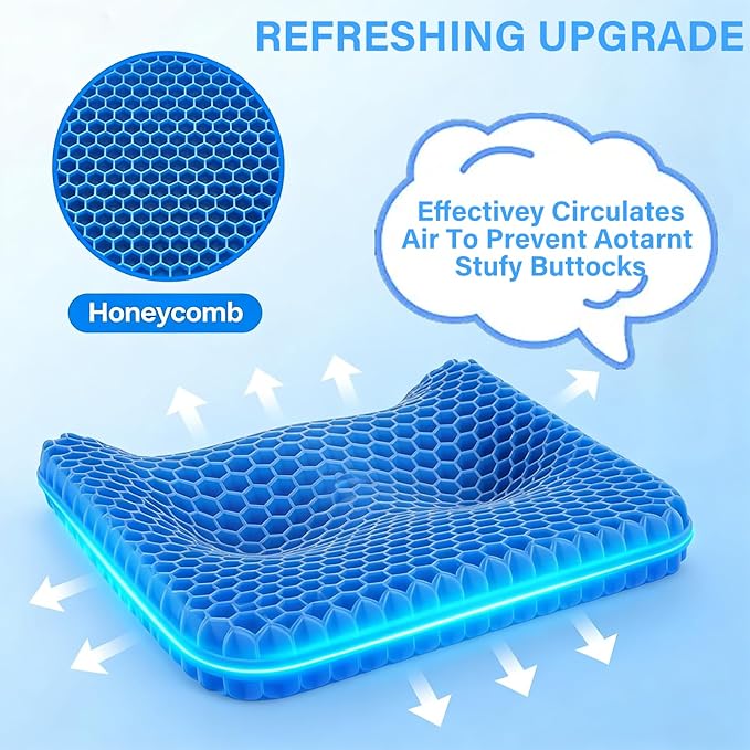 Gel Seat Cushion, Cushion, Gel Seat Cushion for Long Sitting, Breathable Honeycomb Design Absorbs Pressure Points Chair Pad, for Office Chair, Wheelchair, Car & Truck (42 * 36 * 4.5cm)