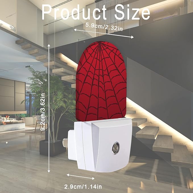 Red Spider Web Night Light,Plug-in Wall Led Night Lights Decor for Boys Girls Room,Dusk to Dawn Sensor Wall Lamp for Stairway/Hallway/Kitchen,0.5W
