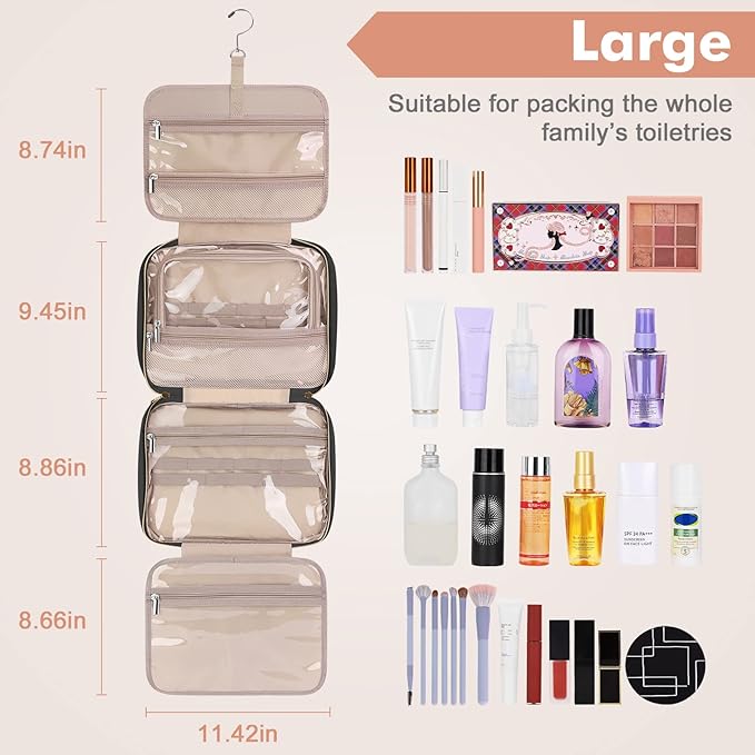 Wedama Toiletry Bag for Women, Large Cosmetic Travel Bag, Hanging Toiletry Bag for Bathroom, Thickened PVC Waterproof Makeup Bag, Toiletries Bag for Travel Business Trips and Camping, Black