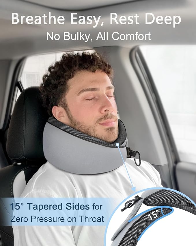 BeeVines Travel Pillow with Carry Case, Memory Foam Neck Pillows for Airplanes, 360° Wrap Around Support for Sleeping, Breathable & Washable Cover for Long Flights, Car & Train Traveling