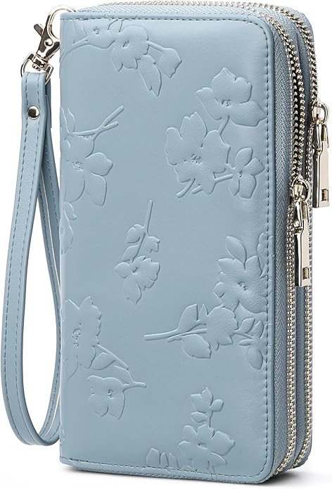 yiijay Womens Wallet RFID Blocking Large Capacity Vegan Leather Double Zip Wristlet Wallet Card Holder Travel Ladies Clutch