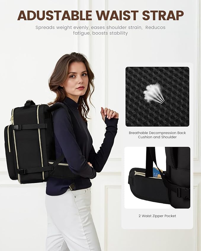 LOVEVOOK Travel Backpack for Women with Waist Strap,40L Cute Carry on Backpack Travels Essentials Personal Item Backpack for Traveling on Airplane,Large Carry on Luggage Travel Bag Flight Approved