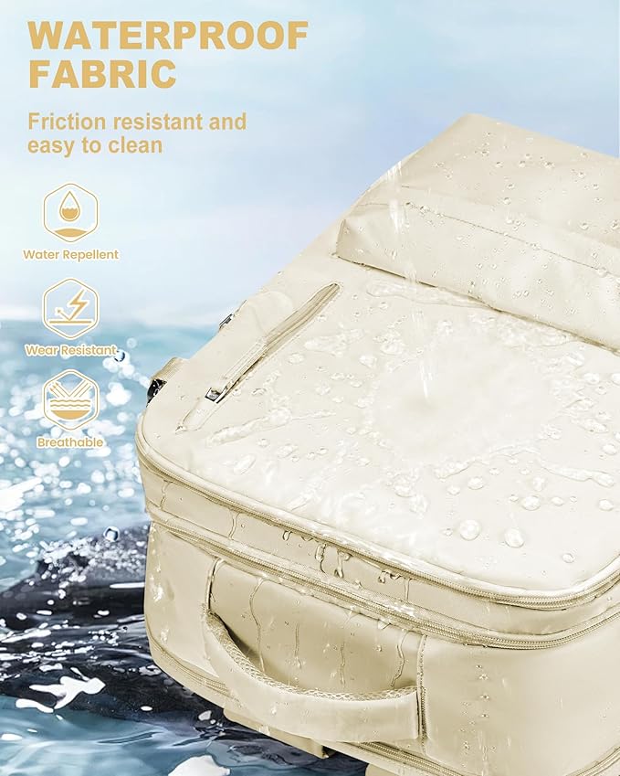 VECAVE Travel Backpack for Women, Airline Flight Approved Carry On Backpacks Waterproof 14 Inch Laptop Backpack with Shoe Compartment Casual Daypack Beige