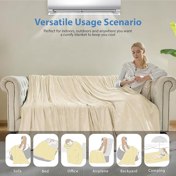 OIGAE Cooling Blanket for Hot Sleepers - Soft & Lightweight Summer Cold Blanket for Night Sweats | Perfect for Bed, Couch, Sofa (Beige, Twin 60'' x 80'')