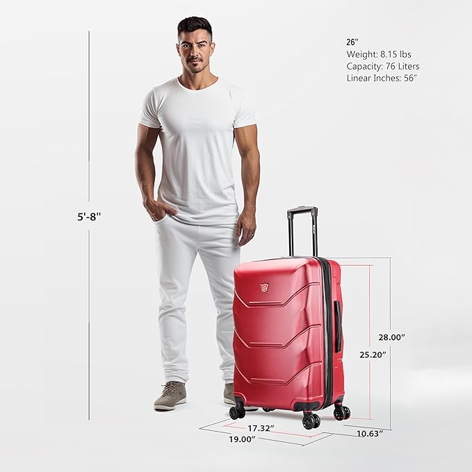 DUKAP ZONIX Luggage with Spinner Wheels | Durable Lightweight Hardside Suitcase, Spacious Travel Bag with Handle and Trolley | 26 Inch Medium Checked Luggage | Wine