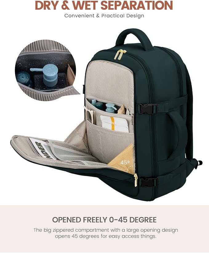 LOVEVOOK Travel Backpack For Women Flight Approved, 50L Large Carry On Backpack For Airplanes, Personal Item Travel Bag, Waterproof 18 Inch Laptop Backpack For Business Weekender Overnight, 4Pcs Set