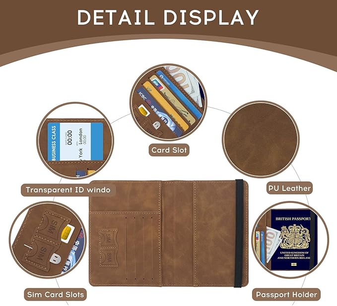 ILIYAH-Passport Cover-Passport Holder Travel Wallet-RFID Blocking Passport Case Travel Accessories Card Holder Wallet Unisex Travel Gifts (Brown)