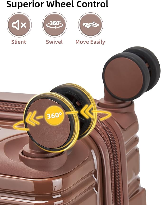 LARVENDER Carry On Luggage 22x14x9 Airline Approved, 20 Inch Expandable PC+ABS Hardside Suitcase Carry On Luggage with Spinner Wheels TSA Lock for Women Men (Mocha)