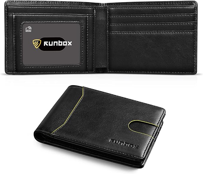 RUNBOX Wallet for Men Slim 11 Credit Card Holder Slots Leather RFID Blocking Small Thin Men's Wallet Bifold Minimalist Front Pocket Large Capacity Gift Box