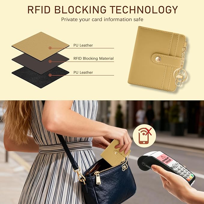 Jogjam Ginger Yellow Rfid Ladies Wallet, Small Slim Thin Compact Credit Card Women Wallet, PU Leather Bifold Cash Zipper Coin Pocket ID Window for Female