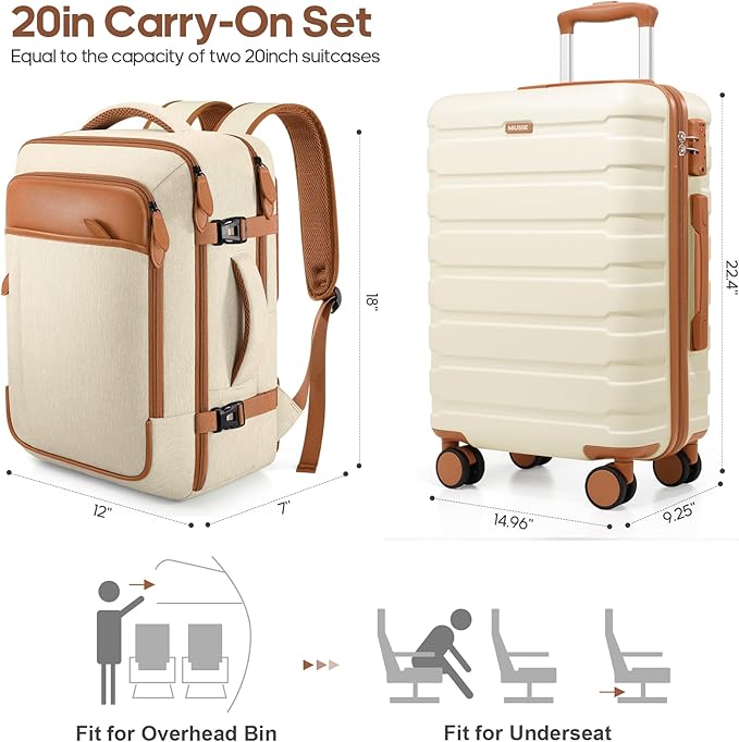 Luggage Sets 3 Piece, 20 Inch Hardshell Carry On Luggage 22x14x9 Airline Approved, Suitcase with TSA Locks & YKK Zippers, Carry On Suitcase with Wheels for Men & Women Travel