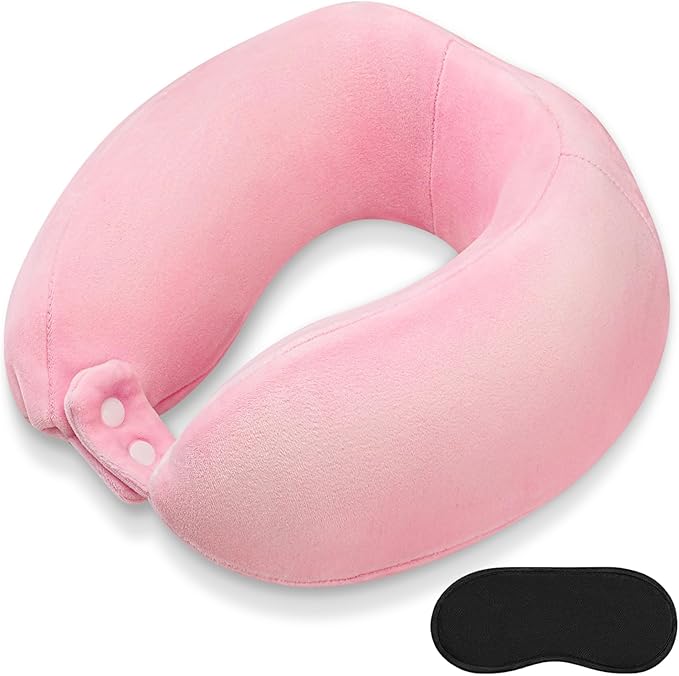 Travel Pillow Neck Pillow for Traveling Sleeping Memory Foam Neck Pillows Portable U-Shaped Neck Pillow Airplane Suitable for Camping Train Car Office Rest Pink