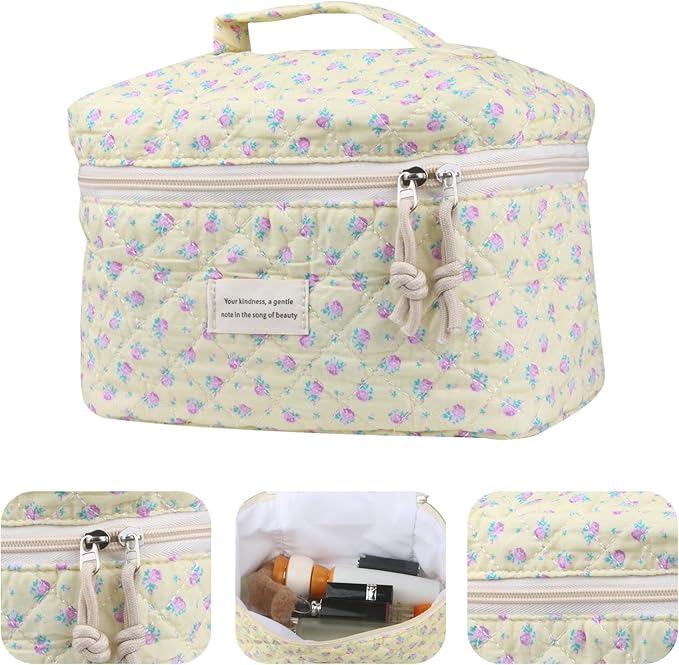 Cute Makeup Bag for Women(2 Pcs), Travel Cosmetic Bags, Quilted Coquette Aesthetic Floral Toiletry Organizer Bag (44 - Purple Rose/4PCS)