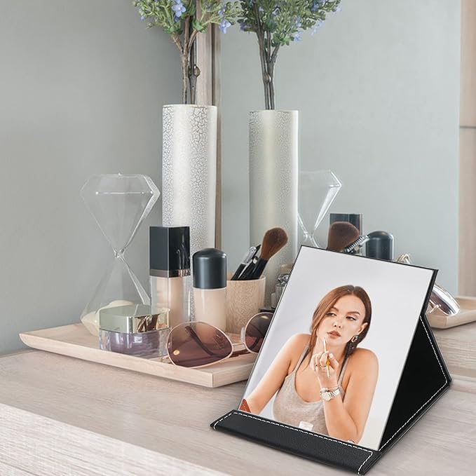 EFAILY Folding Travel Mirror, PU Portable Adjustable Rectangular Ultrathin Mirror, for Travel, Camping,Home(10W×7.8L)