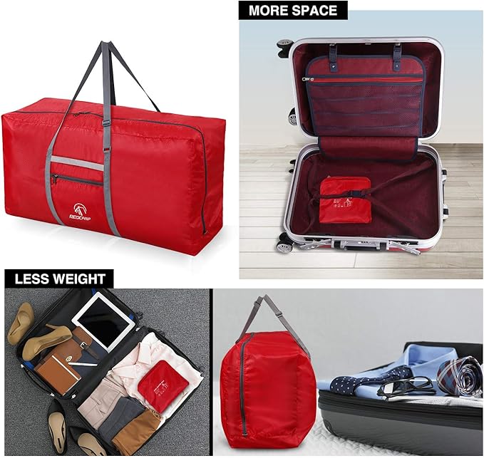 REDCAMP Foldable Extra Large Duffle Bag 100L/31 Inch, Lightweight Travel Duffel Bag with Adjustable Strap for Men Women,Red