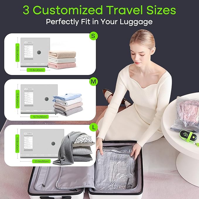 Vacuum Bags for Travel with USB Electric Pump, 15 Pack Carry-on Size Compression Packing for Luggage and Suitcase, Space Saver Bags for Clothes and Clothing Travel