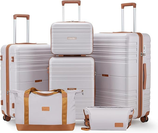 Luggage Sets 6 Piece with Spinner Wheels, Lightweight Hardshell Suitcase Set with TSA Lock, Carry On Checked Luggage Set with YKK Zippers (Light Purple, 6 piece sets（14/20/24/28/DB/TB）)