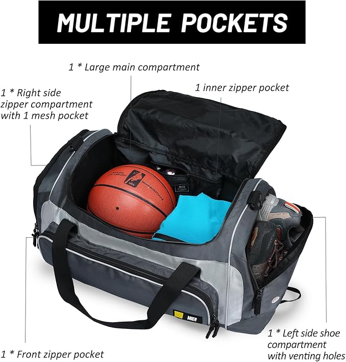 MIER Large Gym Bag for Men Sports Duffle Bag with Shoe Compartment 60L Lightweight Duffel Bags for Workout Fitness Travel