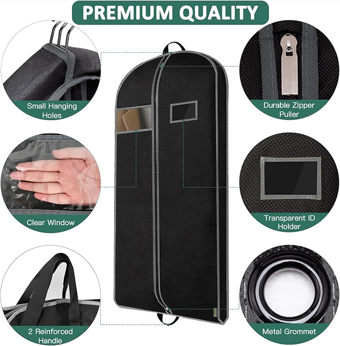 BALEINE 1PK Heavy Duty Garment Bag with Shoe Storage Travel Bag for Dresses, Suit, Coats Travel Essential (43", Black)