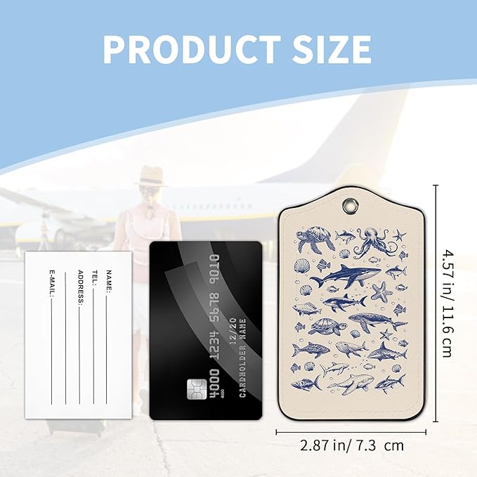 2 Pcs Whale Sea Turtle Luggage Tag for Suitcases, Cute PU Leather Suitcase Tag Privacy Cover ID Label with Metal Loop, Personalized Baggage Identifier for Women Cruise Bag Travel Essentials