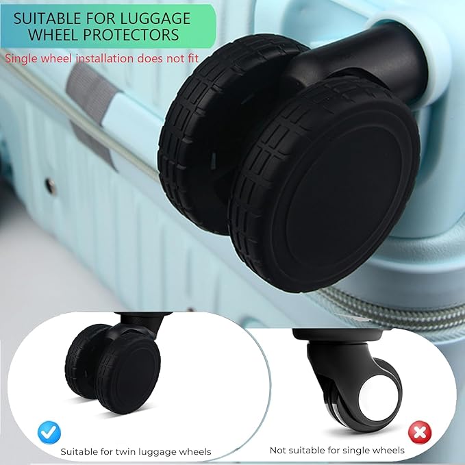 Coraltree 8Pcs Luggage Wheel Covers Silicone Protectors for 2-2.2" Spinner Wheels, Wear-Resistant & Anti-Noise Travel Accessories, Black
