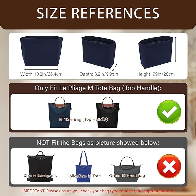 Premium Felt Purse Organizer Insert for Longchamp Le Pliage, Zipper Long Champ Bag Organizer Insert with Cup Holder, 8 Compartments