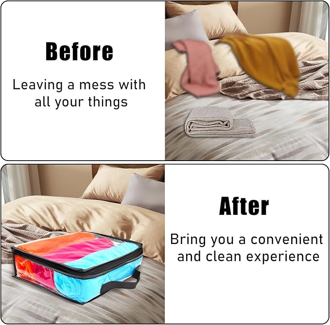 10 Pieces Large Clear Travel Packing Cube ，Clear Vinyl Zippered Storage Bags See Through Moving Bag Plastic Storage Bags PVC Multipurpose Pouch with Handle for Sweater Shirts Dress Storage