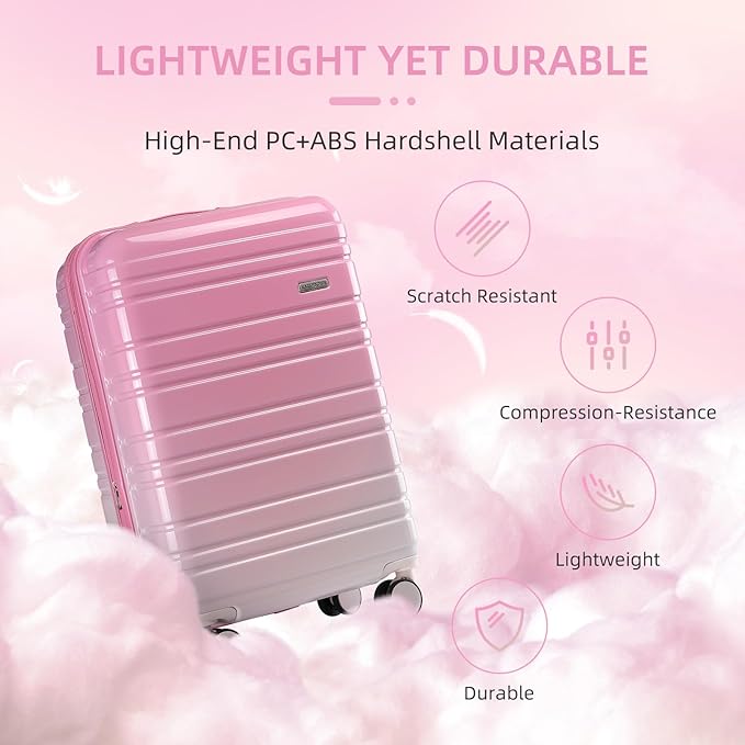 LARVENDER Carry on Luggage 22x14x9 Airline Approved Hardshell Suitcase with Wheels TSA Lock, PC+ABS Lightweight Suitcase Set for Women with Travel Backpack, Peach Sparkling, 3 Piece Set