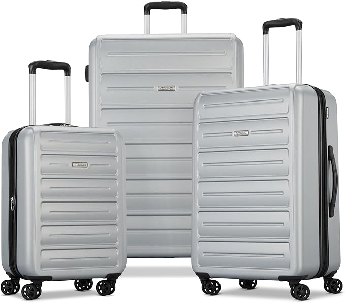 American Tourister Westridge Hardside Luggage Set with Spinner Wheels, Silver, 3PC SET (CO/M/L)