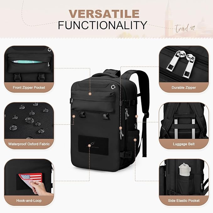 Maelstrom Travel Backpack for Women Men,35L Laptop Backpack Fits 17-Inch Laptop,Carry On Backpack for Airplanes with Crossbody Bag&Shoe Compartment&Toiletry Bag (Black, Large)