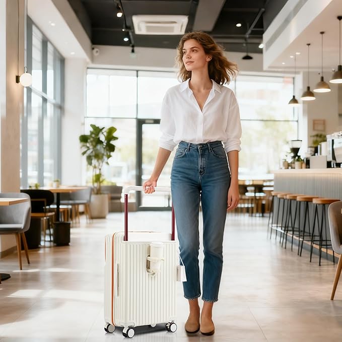 20 Inch Carry On Luggage with Spinner Wheels,PC Hard Shell Suitcase with USB Port,Lightweight Travel Luggage Airline Approved for Men Women, White