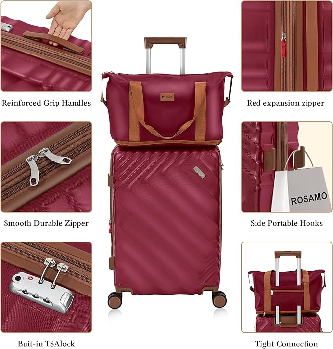 5 piece Luggage Set Expandable Suitcase 22x14x9 Airline Approved Carry on, ABS Hard Case Suitcases with Spinner Wheels, TSA Lock (Red)
