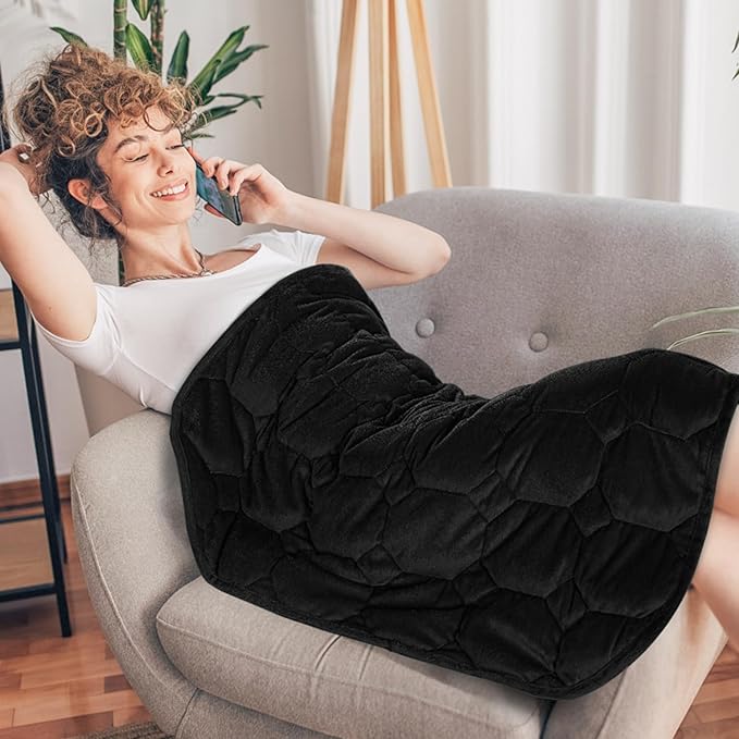 Topblan Weighted Lap Blanket 7lbs for Adults, Small Weighted Blanket Throw for Napping, Relaxation, Calming and Travel, Skin Friendly & Machine Washable for All-Season Sleeping, Black 24x29 inches
