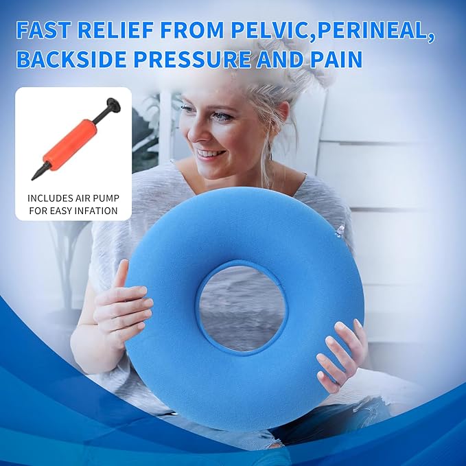 2 Pack Inflatable Donut Pillow Ring Seat 15 Inch Round Portable Donut Cushion Pillow for Home Office Chair Wheelchair Car, 2 Colors
