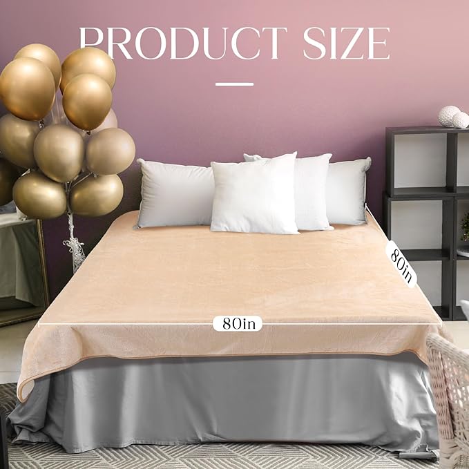 King Size Waterproof Blanket for Bed Couch, 80'' x 80'' Double Side Leakproof Reversible Sherpa Flannel Fleece 3-Layer Lightweight Blanket, Absorbs 70oz(Beige/White), Machine Washable