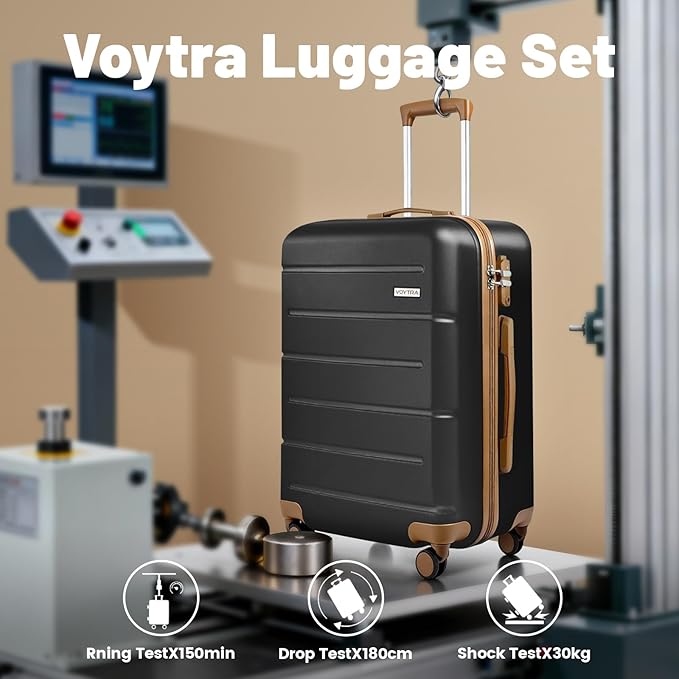 3-Piece Luggage Set with 20” Carry On,ABS Hardside Suitcase with Spinner Wheels & TSA Lock, Easy-Control Rolling Suitcase for Business Trips & Weekend Getaways (20/TB/DB Black)