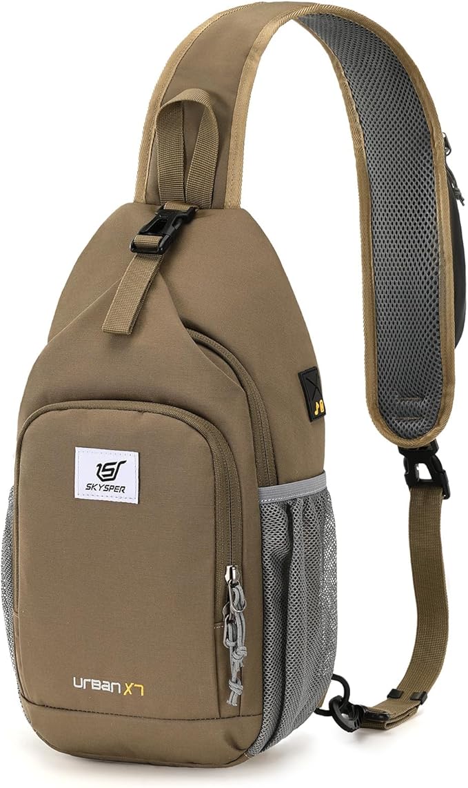 SKYSPER Sling Bag RFID Crossbody Sling Backpack Cross Body Shoulder Bag Travel Hiking Daypack for Women Men(Taupe)