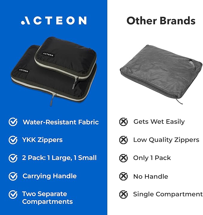 Acteon Compression Packing Cubes - 2 Pack Clean Dirty Separate Zipper - Lightweight Travel Packing Cubes for Luggage - Suitcase Organizer Travel Cubes - Large Small Laundry for Clothes Shoes Makeup