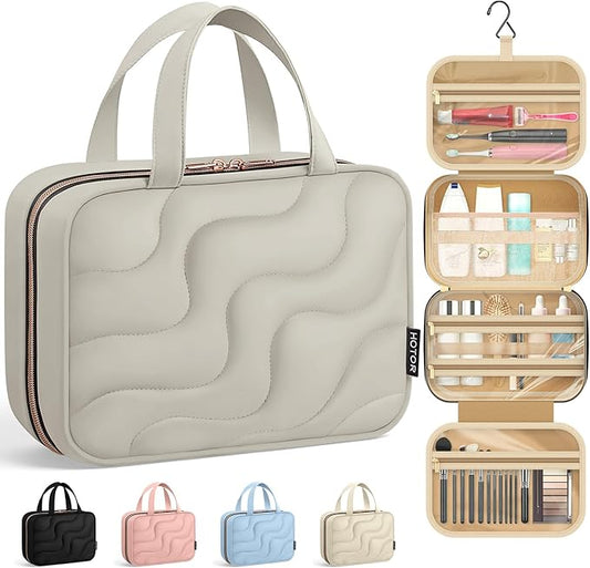 HOTOR Hanging Toiletry Bag - Spacious Travel Toiletry Bag for Women & Men, Multi-Pocket Makeup Organizer, Travel & Cruise Essentials for Business Trip, Gym, Grayish Brown, 11.0" x 8.7" x 3.9"