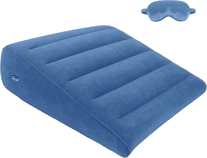 TheClover Inflatable Travel Wedge Pillow for Sleeping – Portable Neck & Back Support with Sleep Eye Mask, Adjustable Air Cushion for Airplane, Car, Office Use