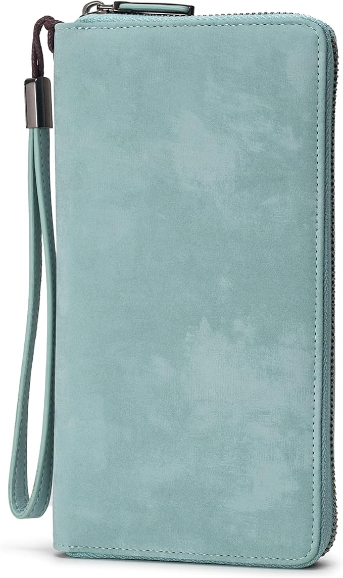 Bveyzi Women RFID Blocking Wallet Leather Zip Around Phone Clutch Large Capacity Ladies Travel Purse Wristlet | RFID Blocking, Zip Around, Large Capacity