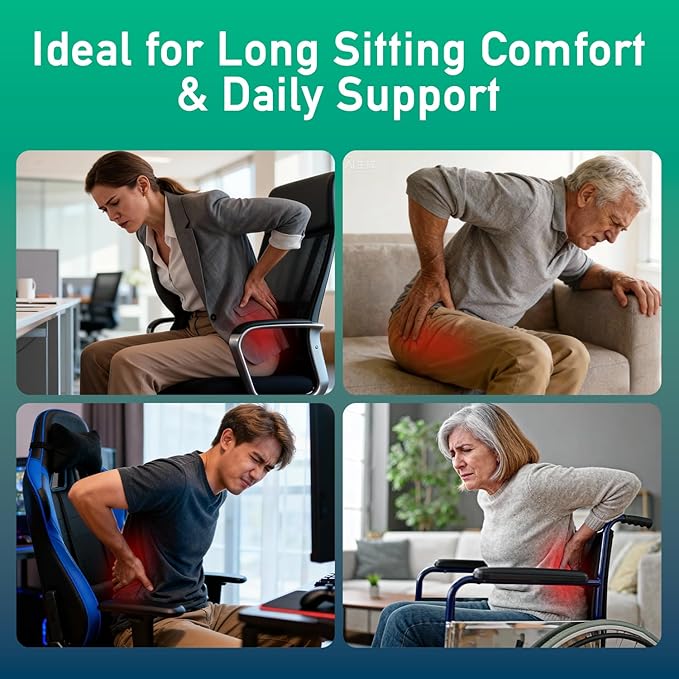 Ergonomic Seat Cushion for Office Chair – High-Density Memory Foam Support with U-Shaped Coccyx Cut-Out, Stable Comfort for Long Sitting, Enhanced Non-Slip Bottom & Washable Cover