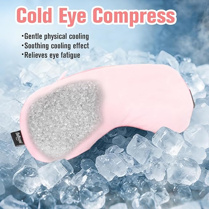 Heated Eye Mask, Microwave Moist Warm Compress for Eyes, Cooling Soothing Weighted Eye Mask for Sleeping, Reusable Sleep Eye Mask for Home & Office, Hot and Cold for Eye Relaxation (Pink)