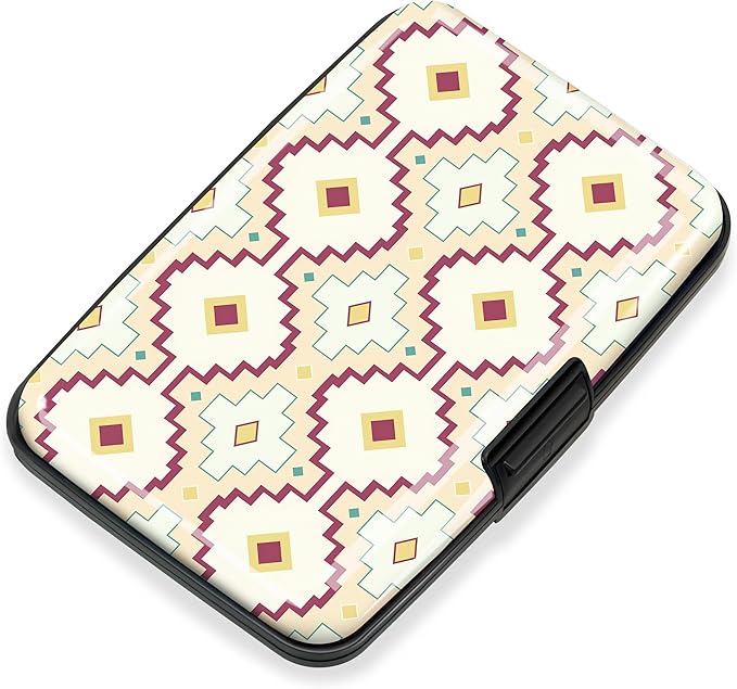 Mayski Credit Card Holder, RFID Blocking, Aluminum Alloy Hard Case, Small Mini Business Metal Wallet for Women Men, Geometric Harmony