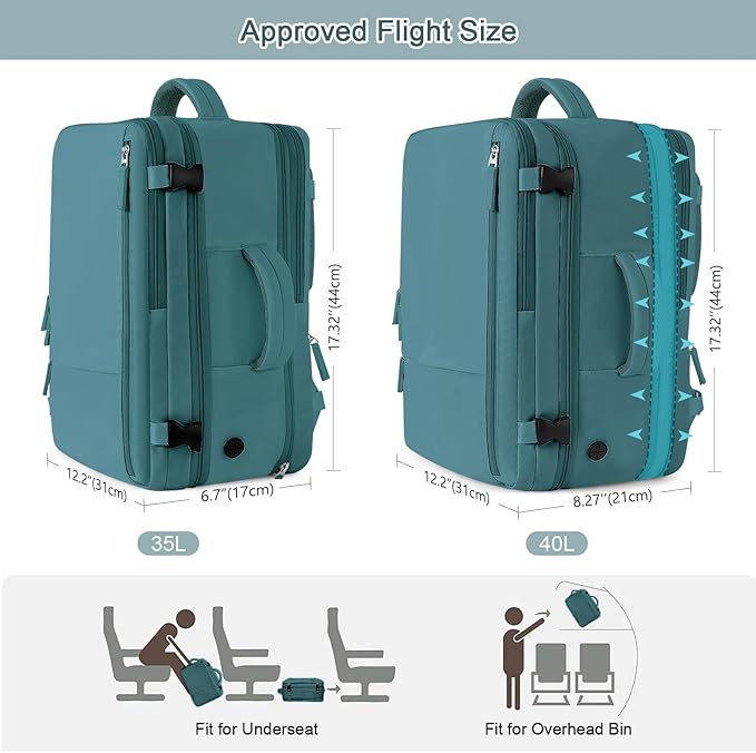 Travel Backpack for Men, 40L Carry On Backpack, 17 Inch Laptop Backpack, Waterproof Backpack, College Bookbag, Person Item Flight Approved Trave Bag for Women