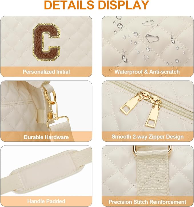Gifts for Women, Initial Travel Duffle Bag, Personalized Weekender Overnight Bags, Gift for Mom Friend College Girl Graduation Teacher（Beige,C)