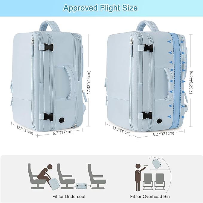 Large Expandable Travel Backpack for Men and Women, 17 Inch Laptop, Waterproof, Casual, College, Business, Hiking, Camping